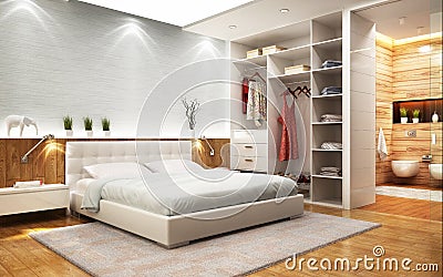 Modern design bedroom with bathroom and closet Stock Photo