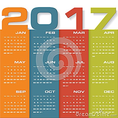 Modern design calendar 2017 year vector design template.12 mounts from January-December 2017. Vector Illustration