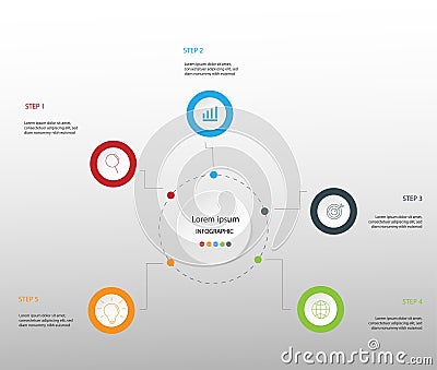 Modern design elements for business Multicolor infographics. Vector template with 5 steps Stock Photo