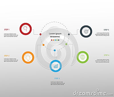 Modern design elements for business Multicolor infographics. Vector template with 5 steps Stock Photo