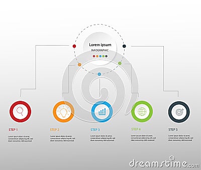 Modern design elements for business Multicolor infographics. Vector template with 5 steps Stock Photo