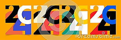 Modern design 2024. Happy New Year poster with numbers. Colorful Happy New Year 2024 greeting card. Vector Vector Illustration