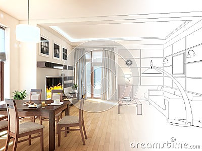 Modern design interior of living-room. 3D render Stock Photo