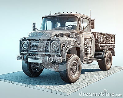 modern design render of truck pickup monster suv 4x4 powerful vehicle power schematics illustration Cartoon Illustration