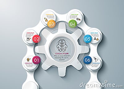 Modern design thinking process whith gear wheels and chains business infographics Vector Illustration