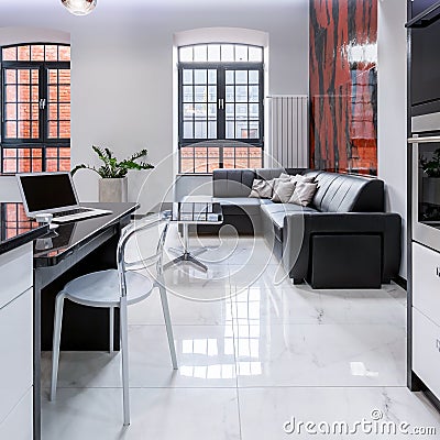 Modern designed apartment interior, panorama Stock Photo