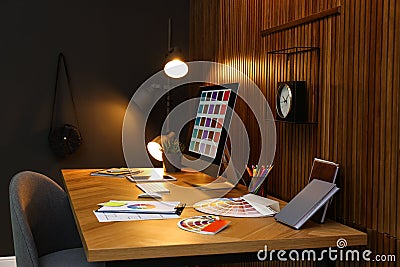 Modern designer`s workplace with computer Stock Photo