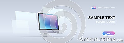 Modern desktop monitor workstation blank computer display digital technology concept gray background horizontal banner Vector Illustration