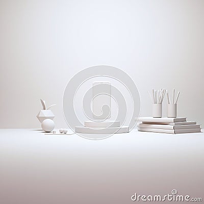 Modern Desktop Stage Arrangement With Smartphone Mockup and Decorations 3D Rendering Stock Photo