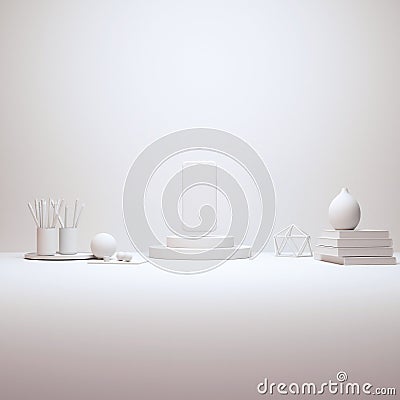 Modern Desktop Stage Arrangement With Smartphone Mockup and Decorations 3D Rendering Stock Photo