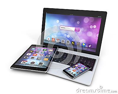 Modern devices laptop, smartphone, tablet Stock Photo