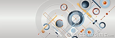 A modern diagonal geometric abstract background with intersecting circles, lines, and dots in a restrained color palette of blue, Vector Illustration