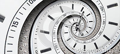 Modern diamond white clock watch clock hands twisted to surreal spiral. Abstract spiral fractal. Watch clock abstract texture patt Stock Photo