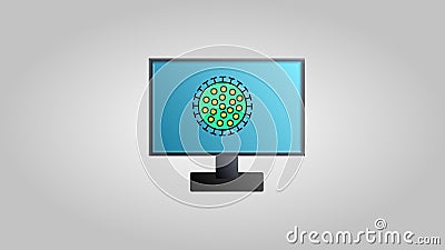 A modern digital computer with a monitor for online medicine to work on a cure for a dangerous deadly epidemic of the coronavirus Stock Photo