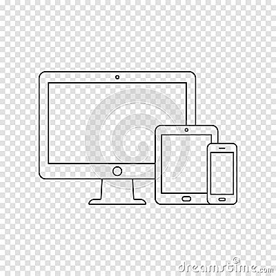 Modern digital devices thin line icon on transparent background Vector Illustration