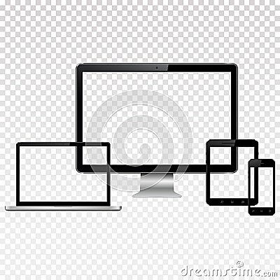 Modern digital devices with transparent screen mockup Vector Illustration