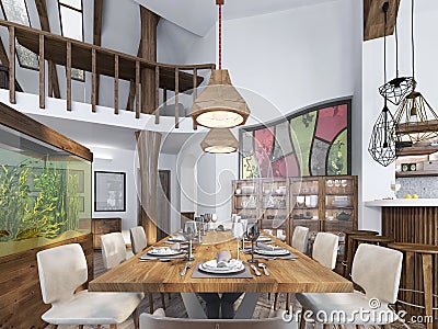 Modern dining room built into the kitchen space. Stock Photo