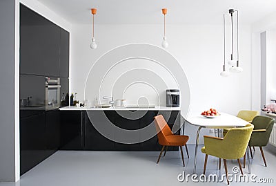 Modern dining room and kitchen Stock Photo