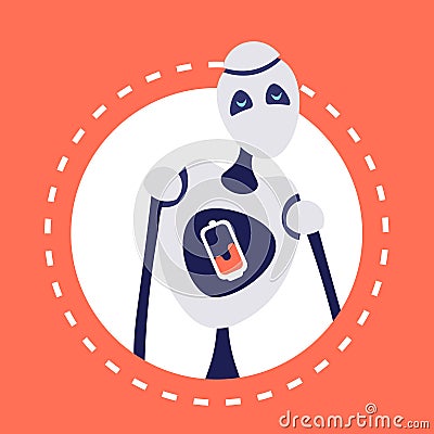 Modern discharged robot avatar bot helper artificial intelligence concept portrait round frame flat Vector Illustration