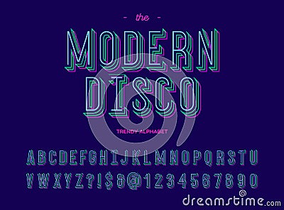 Modern disco trendy alhabet 3d colorful style Vector Illustration