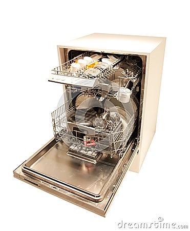 Modern dishwasher open Stock Photo