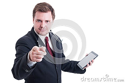 Modern doctor, medic or hospital manager using wireless tablet Stock Photo