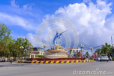 Dolphin statue in Sihanoukville Editorial Stock Photo