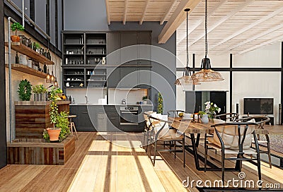 modern domestic kitchen interior Stock Photo