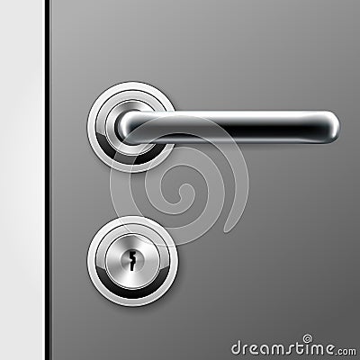 Modern door handle and keyhole for flat key - doorknob on door Vector Illustration