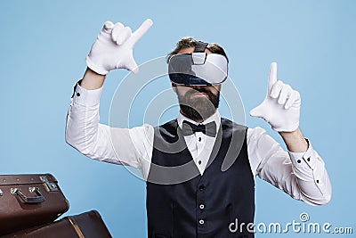 Modern doorkeeper using vr headset Stock Photo