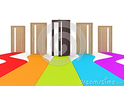 Modern doors with colored way Stock Photo