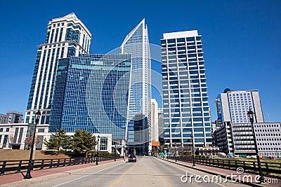 Modern Downtown Skyline in Bright Blue Sky Editorial Stock Photo