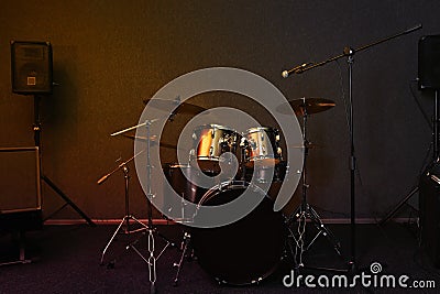 Modern drum set and microphone Stock Photo