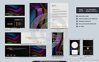 Modern dynamic colorful stationery mock up and visual brand identity set Vector Illustration