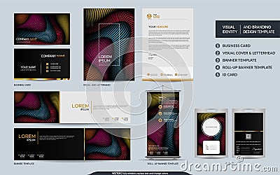 Modern dynamic colorful stationery mock up and visual brand identity set Vector Illustration