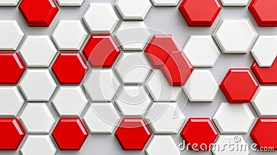 A modern and dynamic visual effect is achieved through an abstract arrangement of hexagonal shapes in red and white Stock Photo