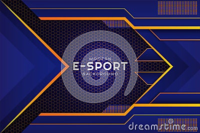 Modern E-Sport Gaming Blue and Orange Background with Hexagon Pattern Vector Illustration