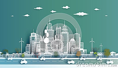 Modern economic city clean in downtown skyscraper background Eco cityscape Vector Illustration