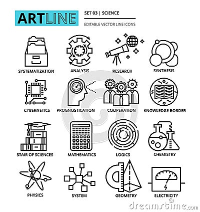 Modern editable line vector illustration, set of science icons Vector Illustration