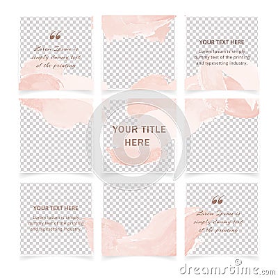 Modern editable social media post template set. Social networks post layouts with place for photo. Vector Illustration