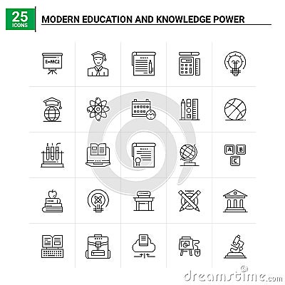 25 Modern Education And Knowledge Power icon set. vector background Vector Illustration