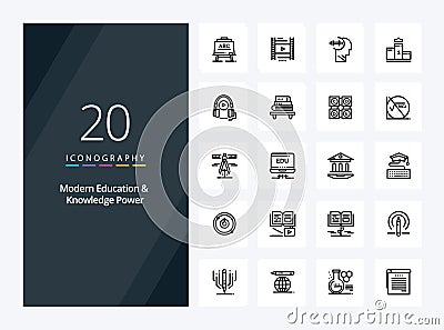 20 Modern Education And Knowledge Power Outline icon for presentation Vector Illustration