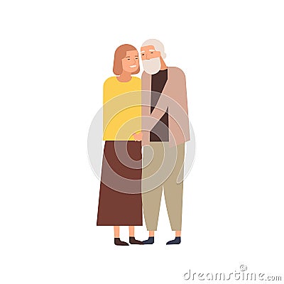 Modern elderly couple flat vector illustration. Aged marrieds, wedded pair, husband and wife in years. Relationship Vector Illustration