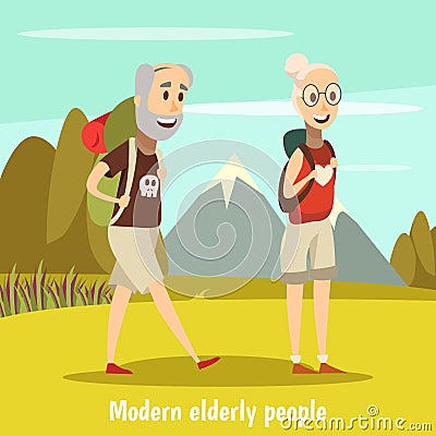 Modern Elderly People Background Vector Illustration