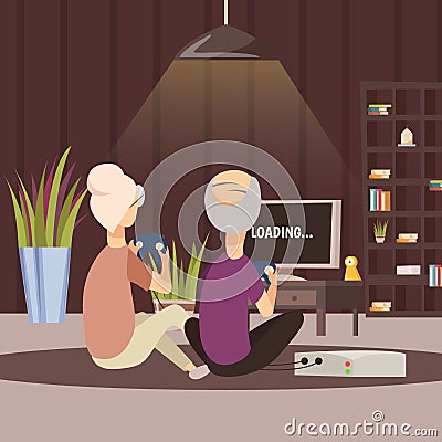 Modern Elderly People And Technology Background Vector Illustration