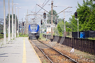 Modern electric blue cargo locomotive Editorial Stock Photo