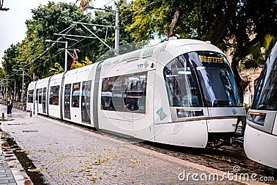 Modern electric tram Editorial Stock Photo