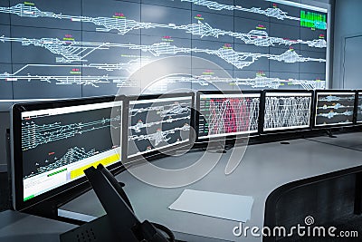 modern electronic control room , science and technology background Stock Photo