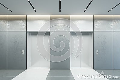 Modern elevator with closed doors in office lobby, 3d render Stock Photo