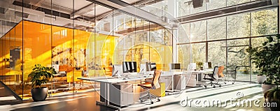 Modern empty bright office with windows and workplaces Stock Photo